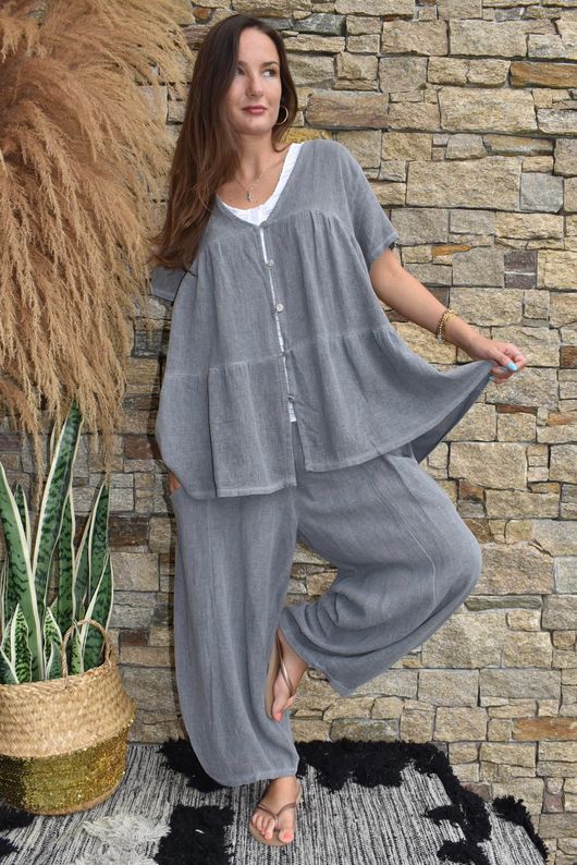 Lina Linen Blend Smock Over Shirt Washed Charcoal